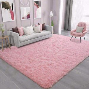 Soft Fluffy Area Rug for Living Room Bedroom, 5x8 Pink Plush Shag Rugs, Fuzzy